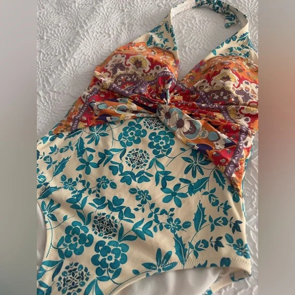 JOHNNY WAS Ellyo Twisted Halter One-Piece Swimsuit Small - Picture 3 of 9